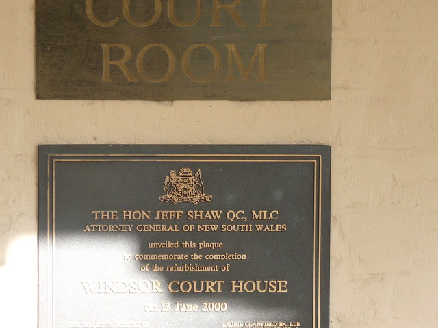 Windsor Court House, Honourable Jeff Shaw plaque